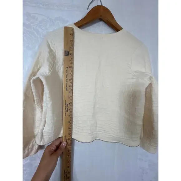 Stefan Green 2 Cardigan Sweater Merino Wool Blend Cream Gold Zip Trim Boxy - Picture 11 of 11